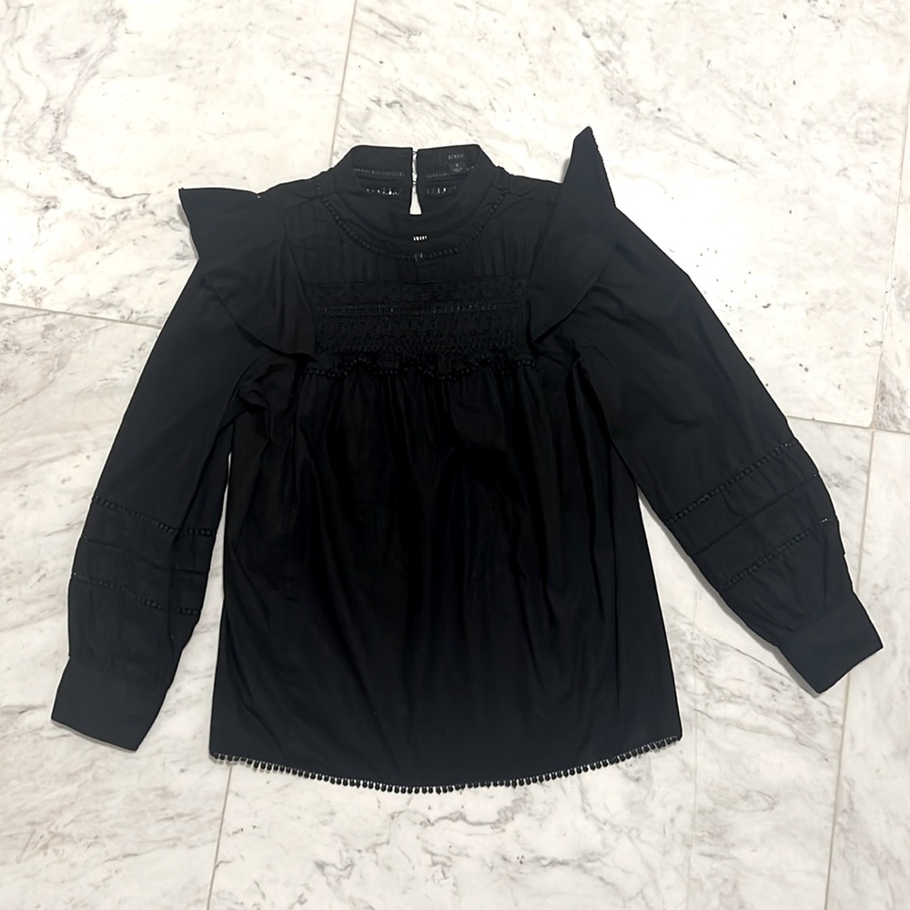 J Crew Black Crocheted Lace Ruffle Blouse Size: S